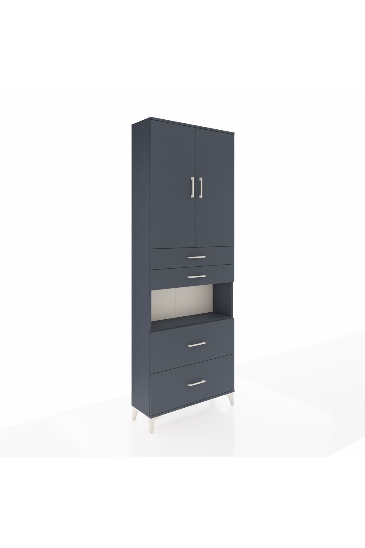 Arges Dolap 4 Raflı 4 Çekmeceli 2 Kapaklı 88x30x243 Antrasit-Antrasit