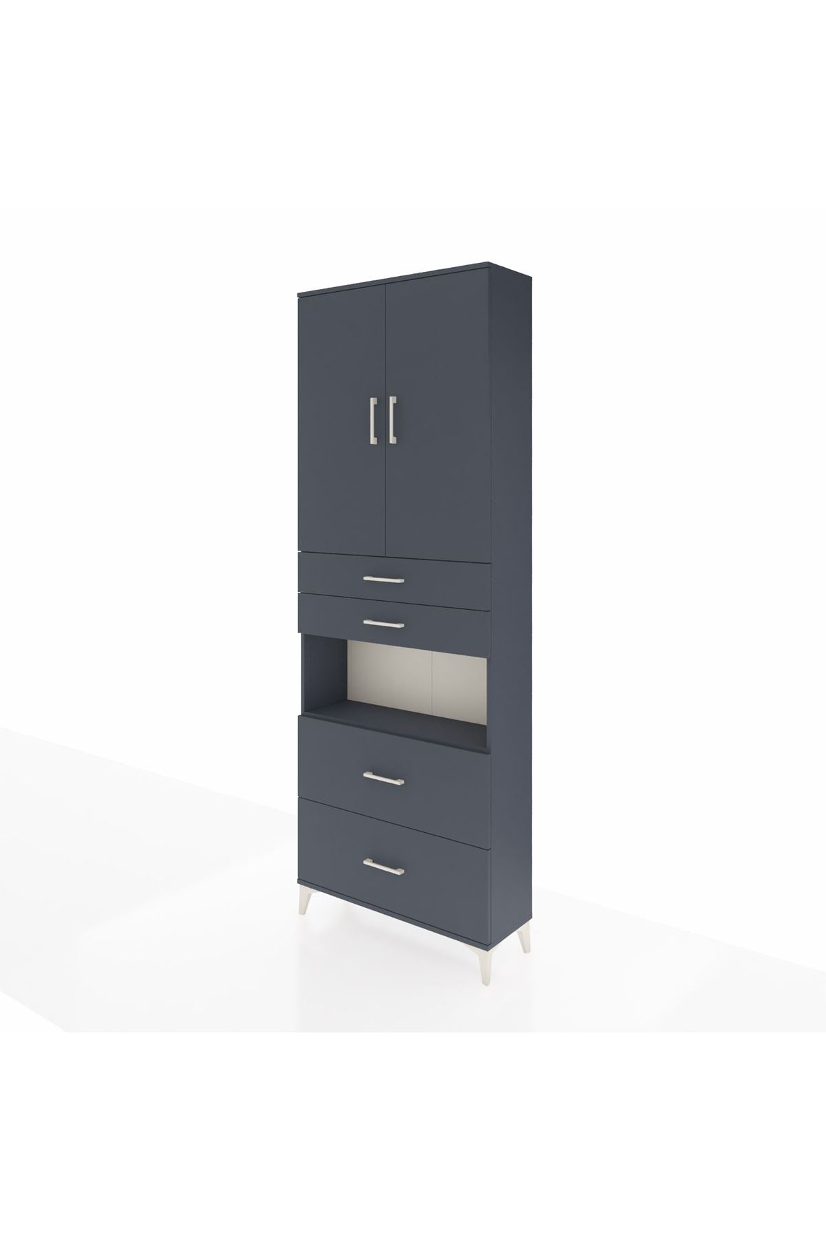 Arges Dolap 4 Raflı 4 Çekmeceli 2 Kapaklı 88x30x243 Antrasit-Antrasit