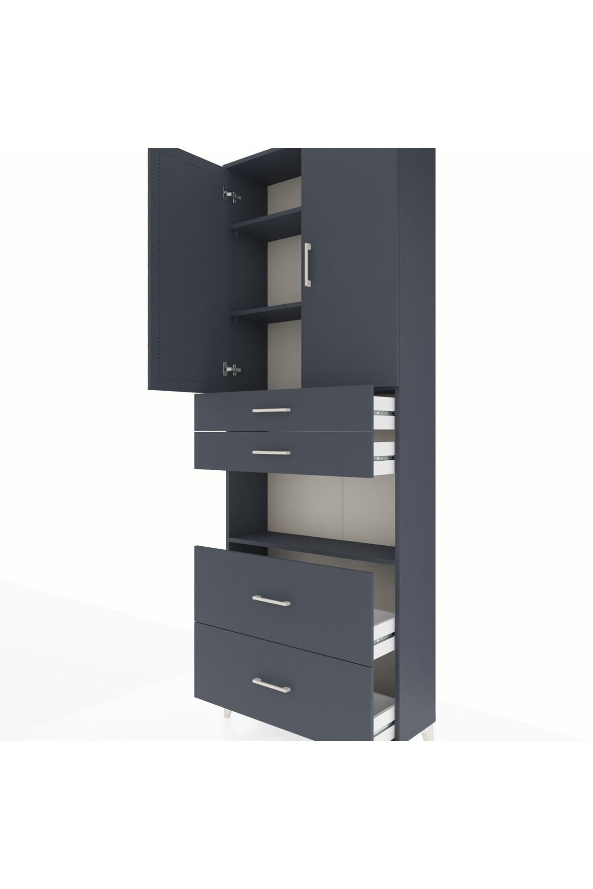 Arges Dolap 4 Raflı 4 Çekmeceli 2 Kapaklı 88x30x243 Antrasit-Antrasit