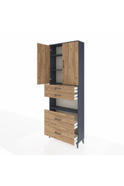 Arges Dolap 4 Raflı 4 Çekmeceli 2 Kapaklı 88x30x243 Antrasit-Çam