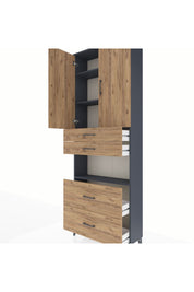 Arges Dolap 4 Raflı 4 Çekmeceli 2 Kapaklı 88x30x243 Antrasit-Çam