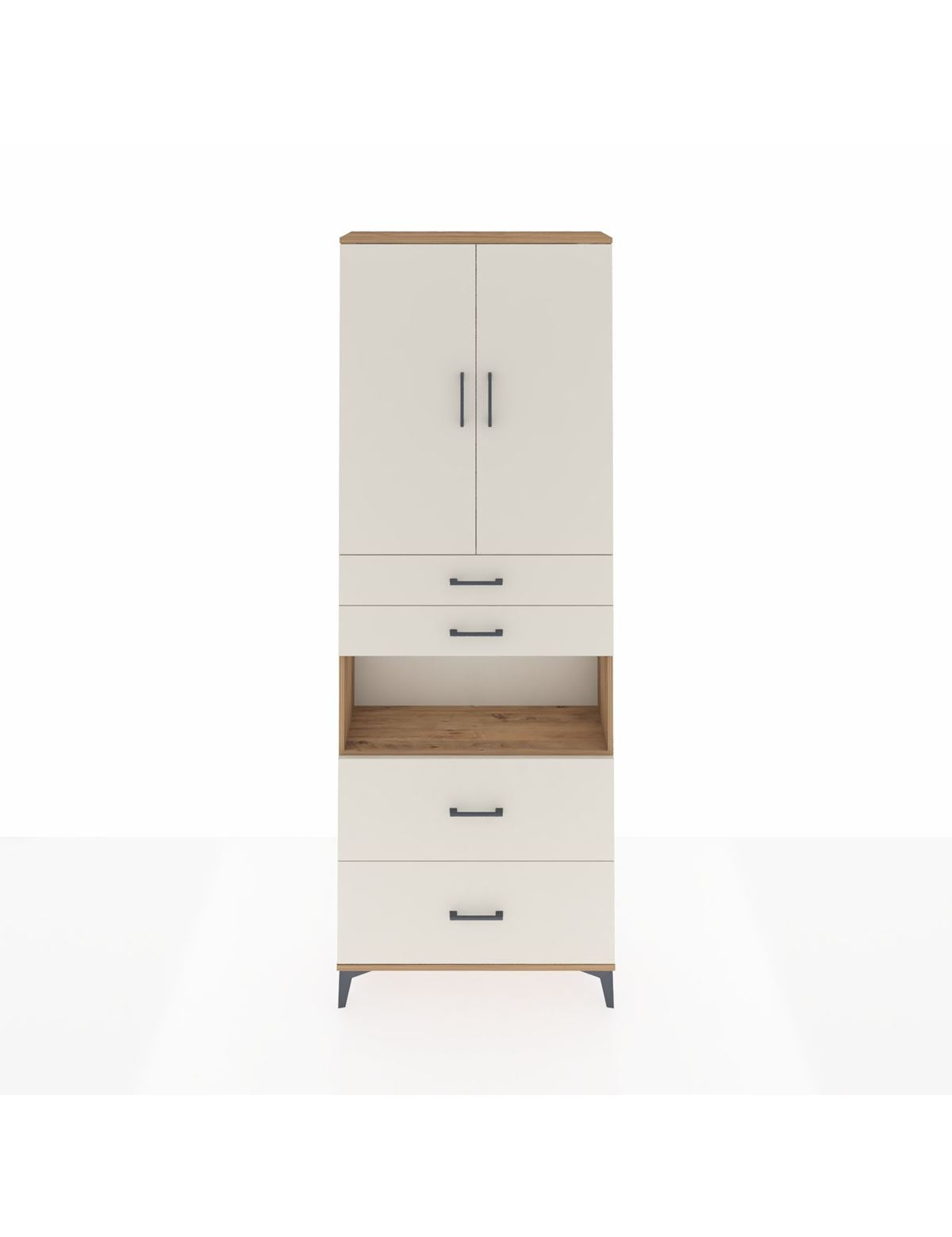 Arges Dolap 4 Raflı 4 Çekmeceli 2 Kapaklı 88x30x243 Çam-Aytaşı