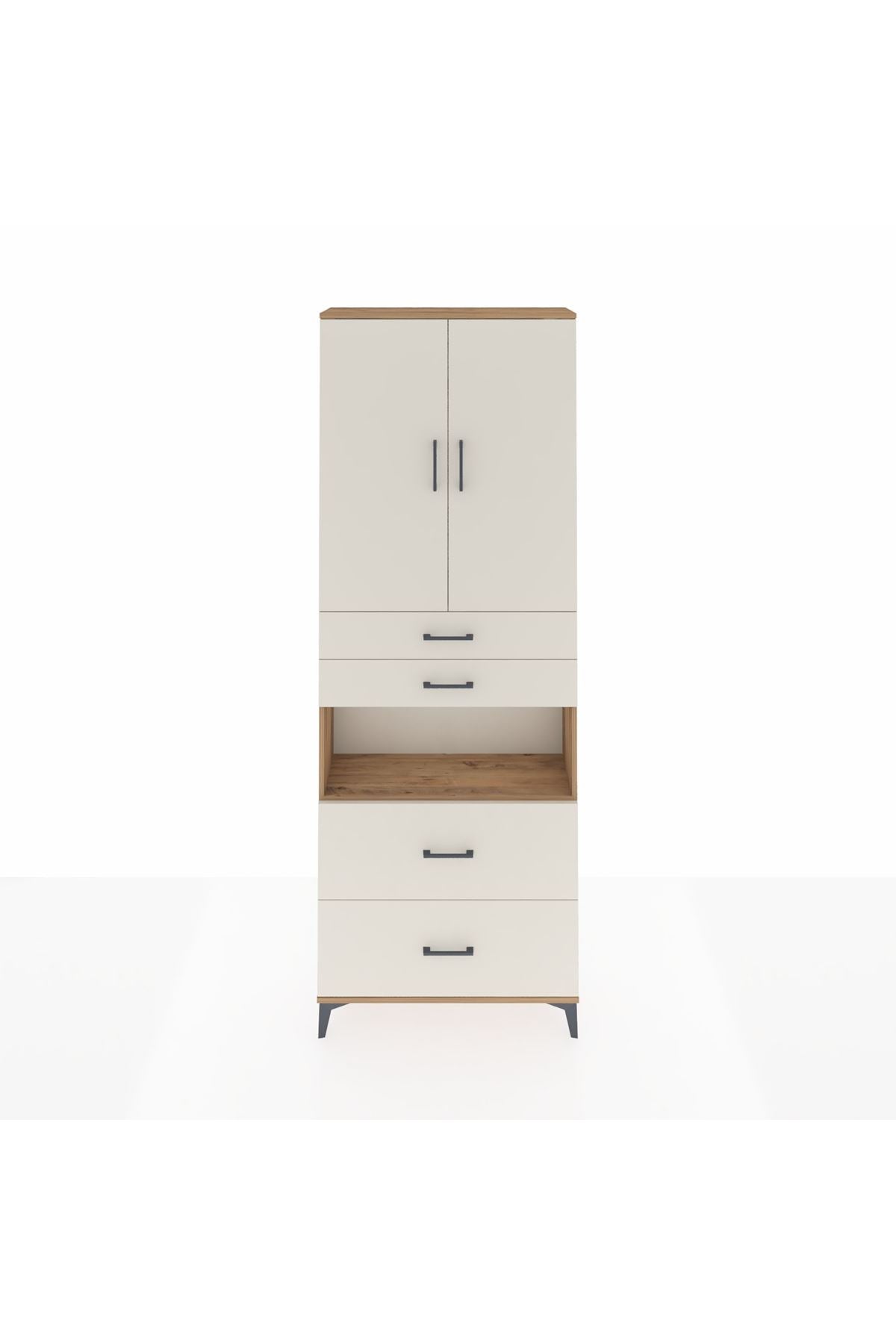 Arges Dolap 4 Raflı 4 Çekmeceli 2 Kapaklı 88x30x243 Çam-Aytaşı