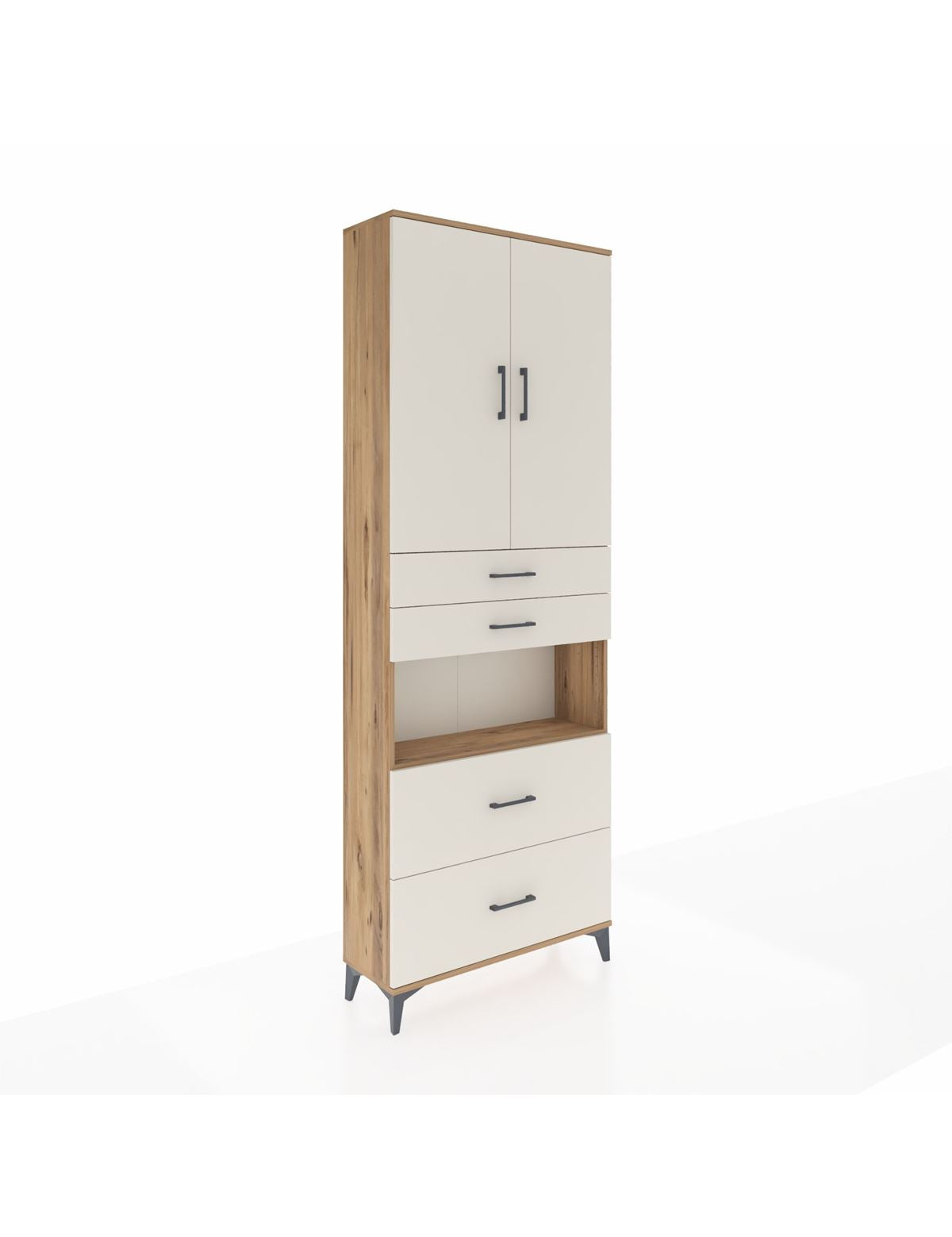 Arges Dolap 4 Raflı 4 Çekmeceli 2 Kapaklı 88x30x243 Çam-Aytaşı