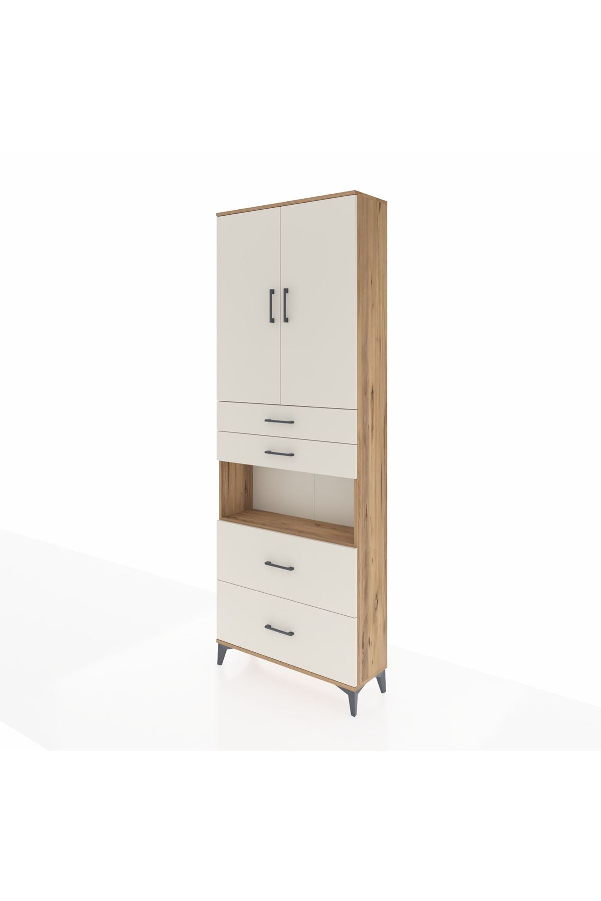 Arges Dolap 4 Raflı 4 Çekmeceli 2 Kapaklı 88x30x243 Çam-Aytaşı