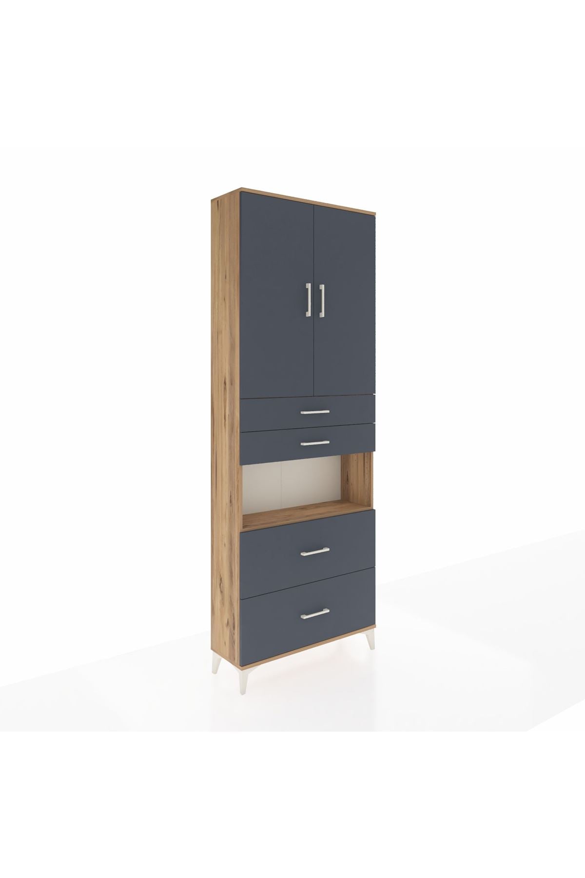 Arges Dolap 4 Raflı 4 Çekmeceli 2 Kapaklı 88x30x243 Çam-Antrasit