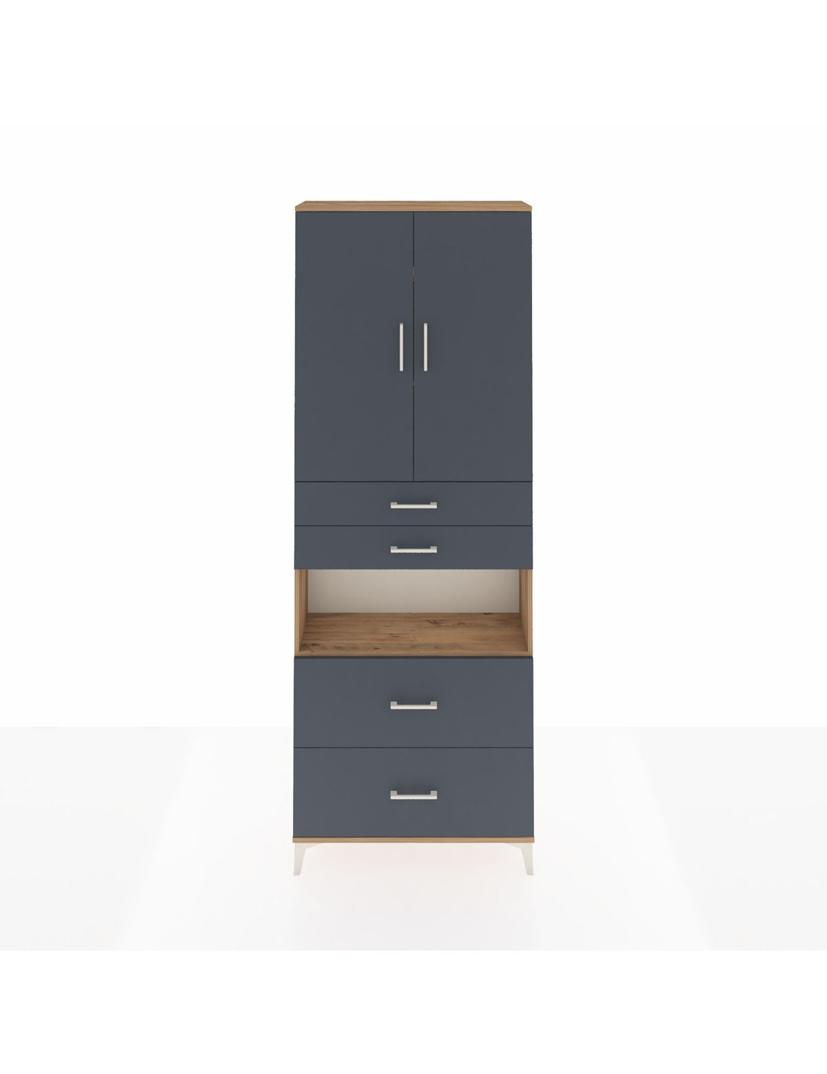 Arges Dolap 4 Raflı 4 Çekmeceli 2 Kapaklı 88x30x243 Çam-Antrasit