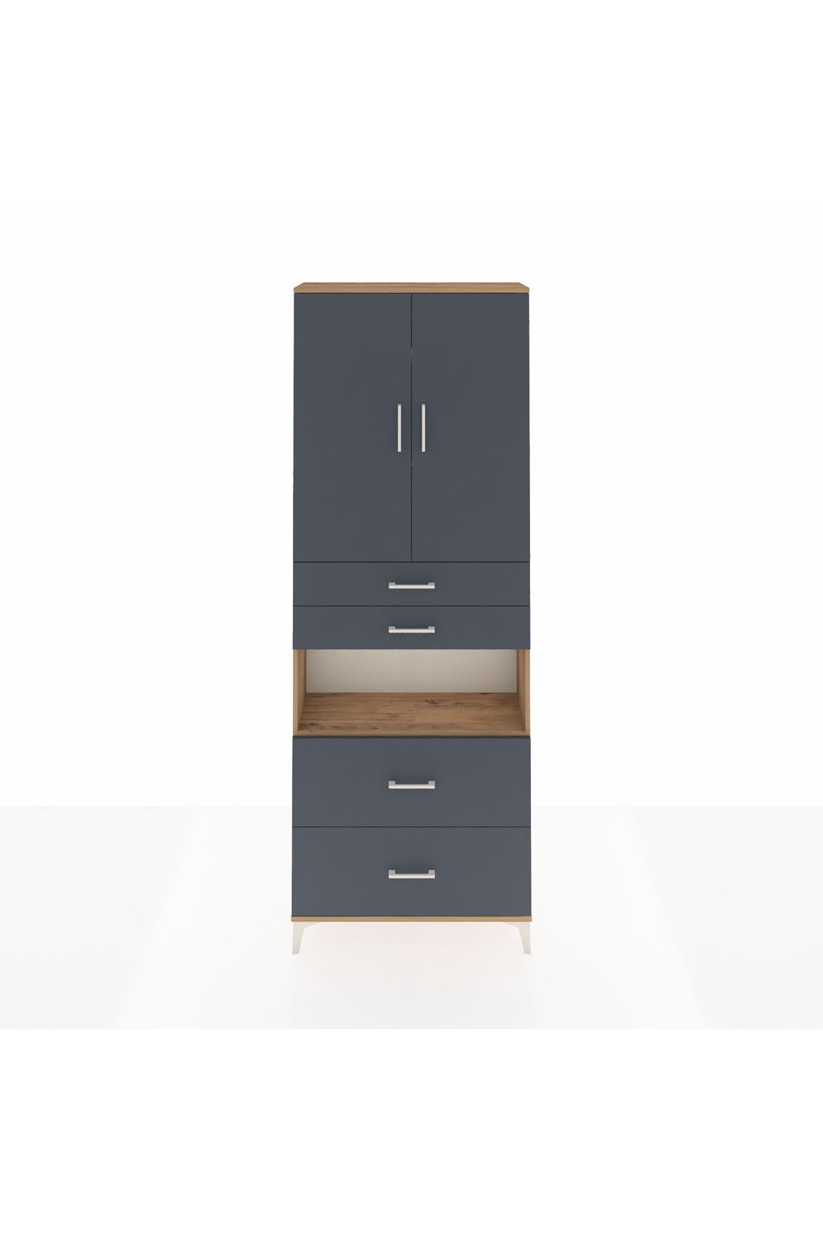 Arges Dolap 4 Raflı 4 Çekmeceli 2 Kapaklı 88x30x243 Çam-Antrasit