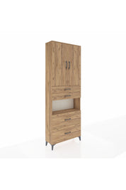 Arges Dolap 4 Raflı 4 Çekmeceli 2 Kapaklı 88x30x243 Çam-Çam
