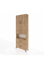 Arges Dolap 4 Raflı 4 Çekmeceli 2 Kapaklı 88x30x243 Çam-Çam