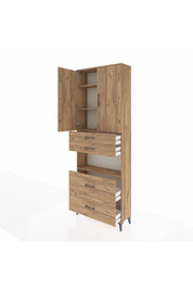 Arges Dolap 4 Raflı 4 Çekmeceli 2 Kapaklı 88x30x243 Çam-Çam