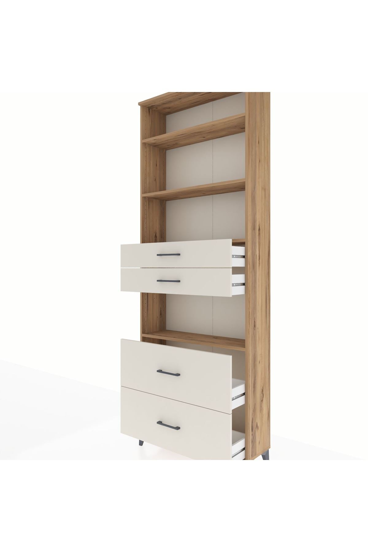 Arges Dolap 4 Raflı 4 Çekmeceli 88x30x243 Çam-Aytaşı