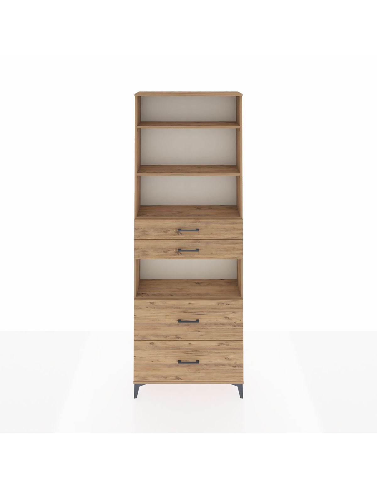 Arges Dolap 4 Raflı 4 Çekmeceli 88x30x243 Çam-Çam