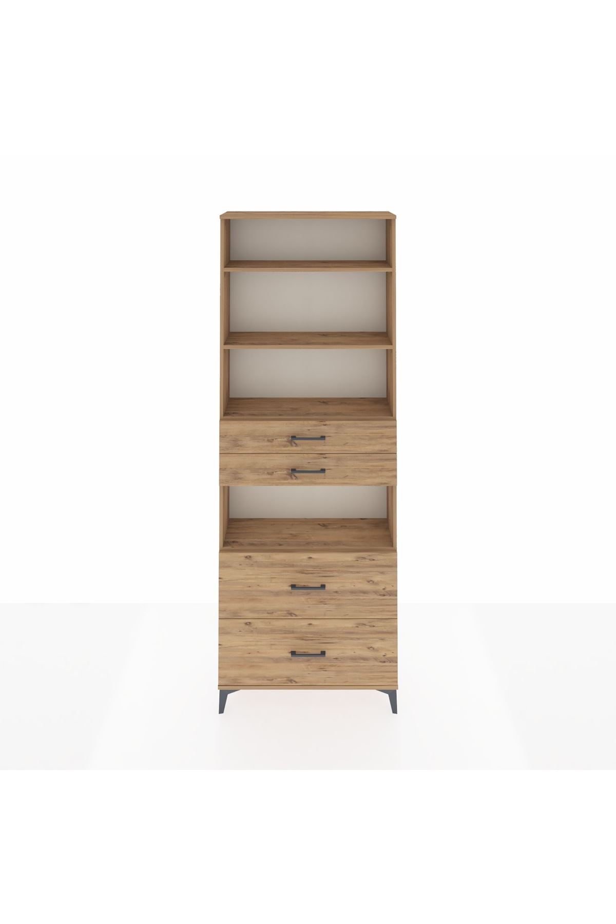 Arges Dolap 4 Raflı 4 Çekmeceli 88x30x243 Çam-Çam