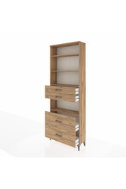 Arges Dolap 4 Raflı 4 Çekmeceli 88x30x243 Çam-Çam