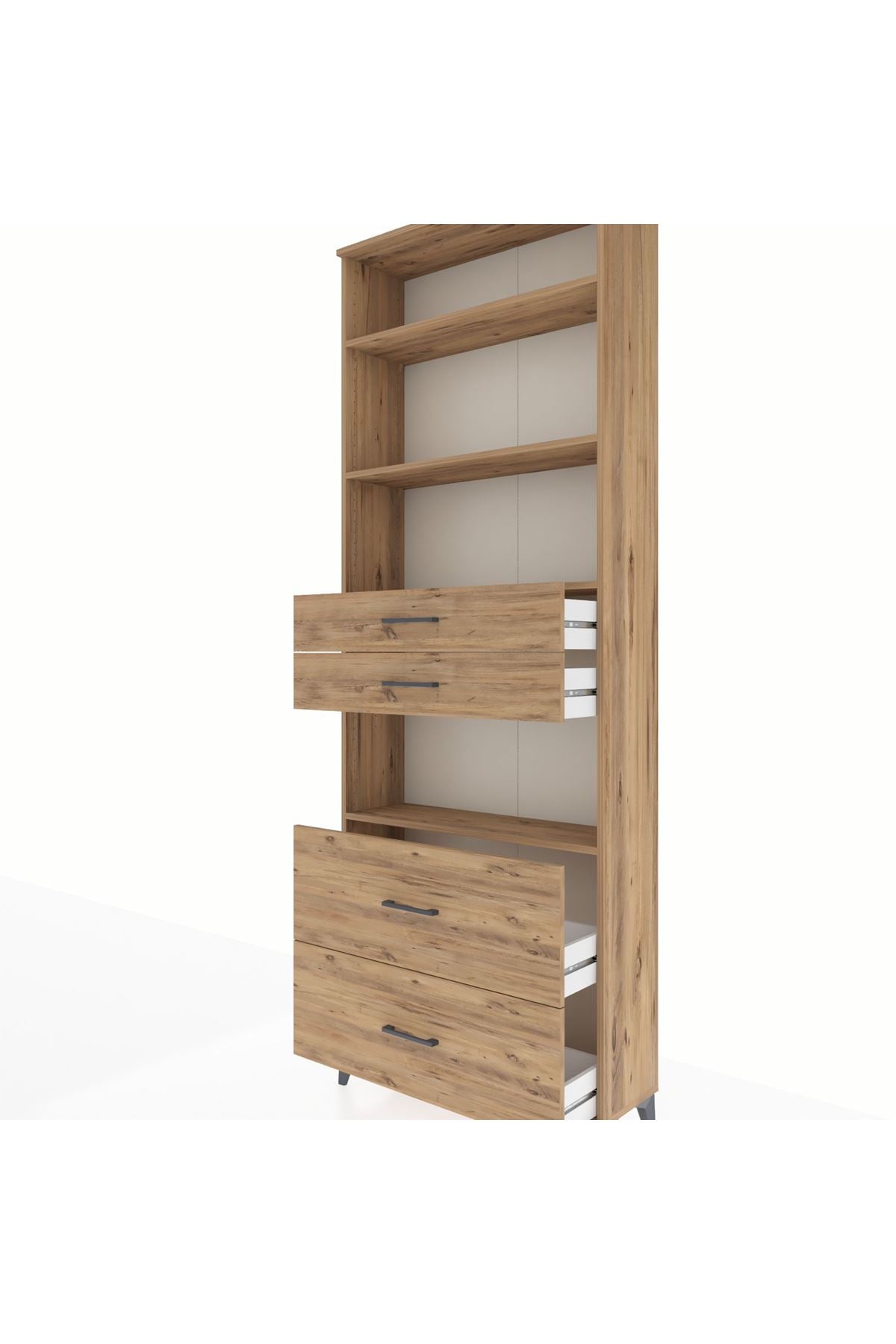 Arges Dolap 4 Raflı 4 Çekmeceli 88x30x243 Çam-Çam