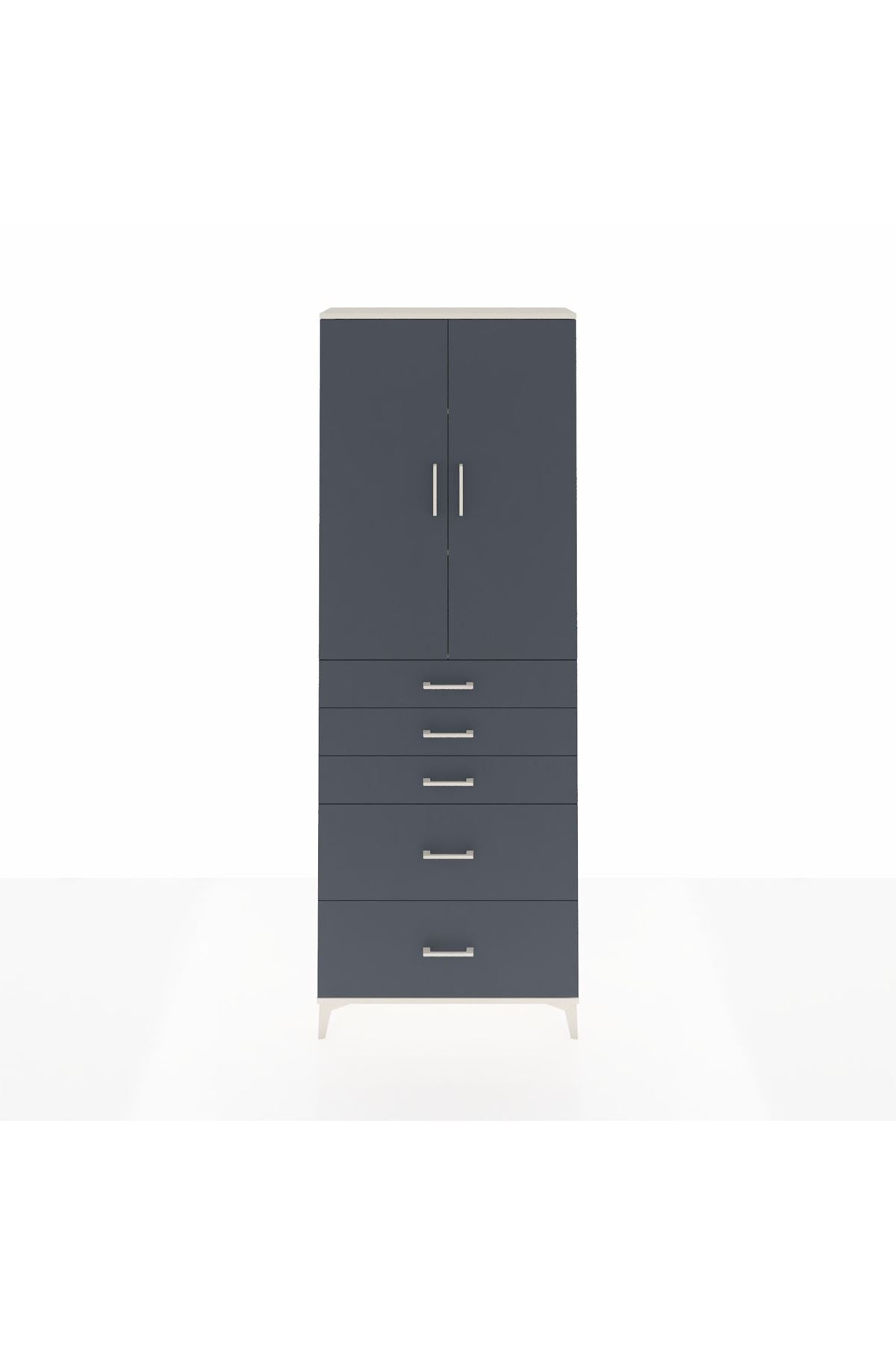 Arges Dolap 3 Raflı 5 Çekmeceli 2 Kapaklı 88x30x243 Aytaşı-Antrasit