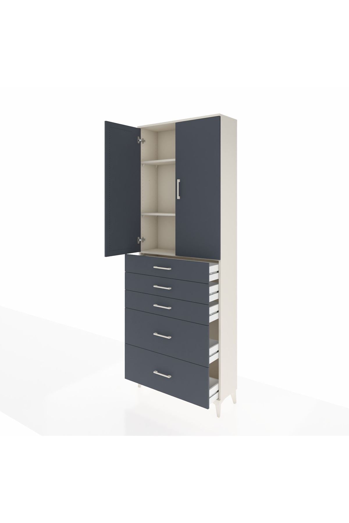 Arges Dolap 3 Raflı 5 Çekmeceli 2 Kapaklı 88x30x243 Aytaşı-Antrasit