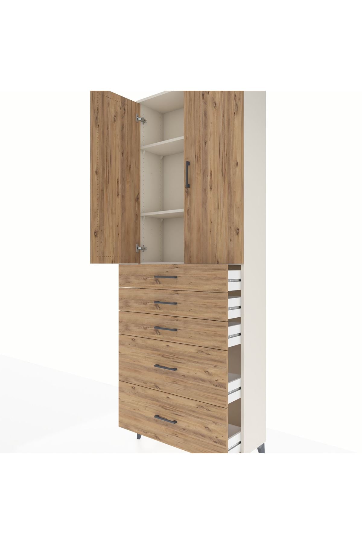 Arges Dolap 3 Raflı 5 Çekmeceli 2 Kapaklı 88x30x243 Aytaşı-Çam