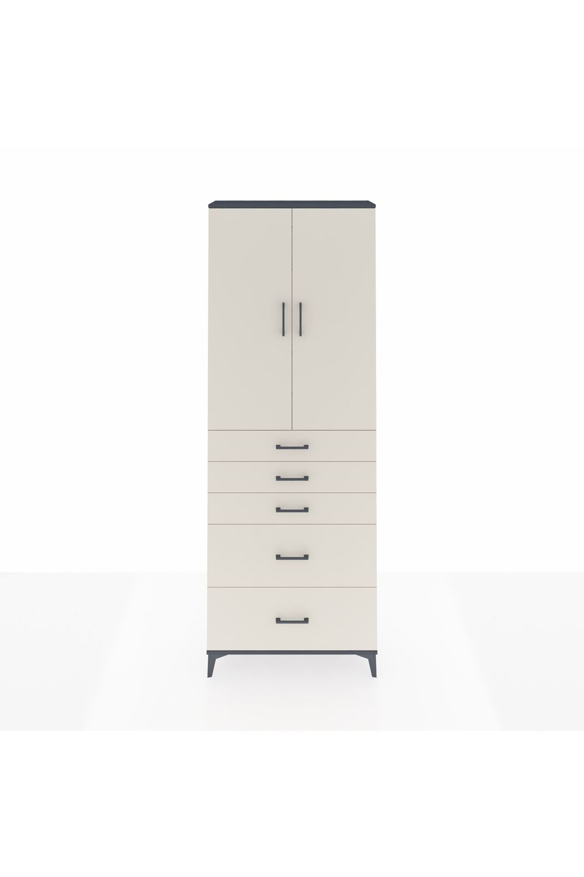 Arges Dolap 3 Raflı 5 Çekmeceli 2 Kapaklı 88x30x243 Antrasit-Aytaşı