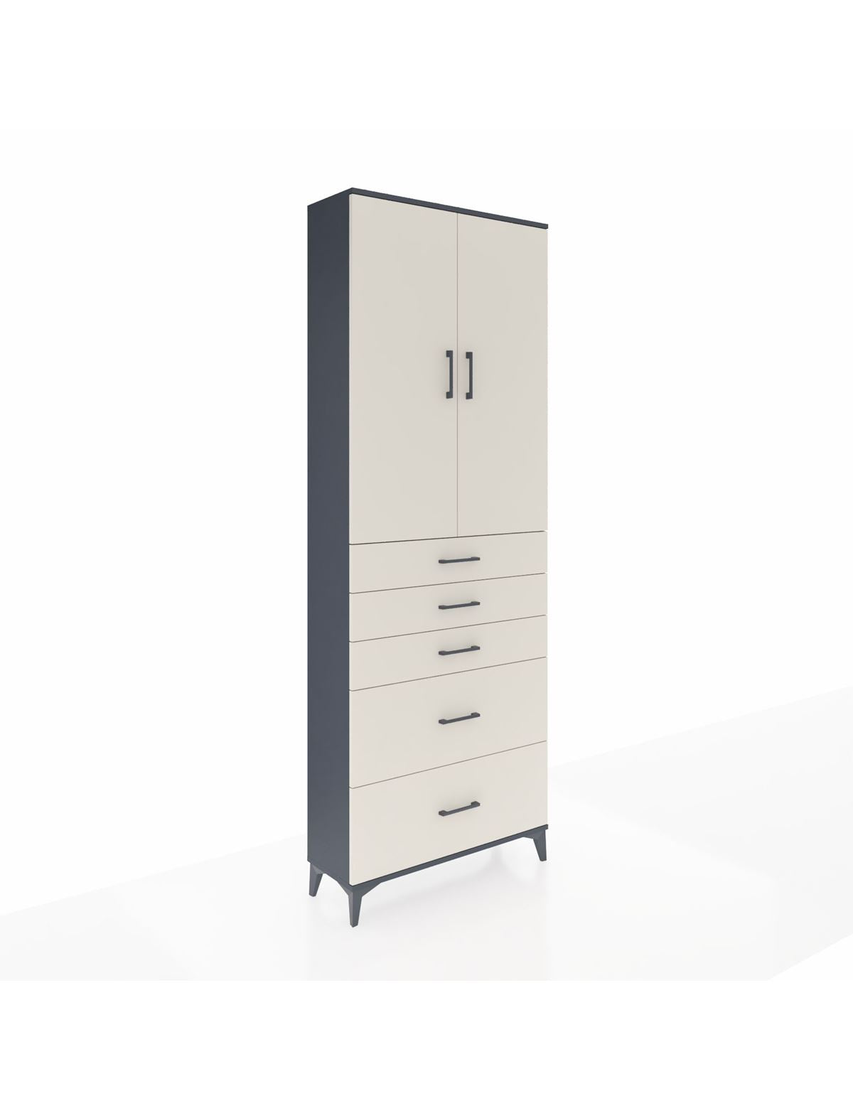 Arges Dolap 3 Raflı 5 Çekmeceli 2 Kapaklı 88x30x243 Antrasit-Aytaşı