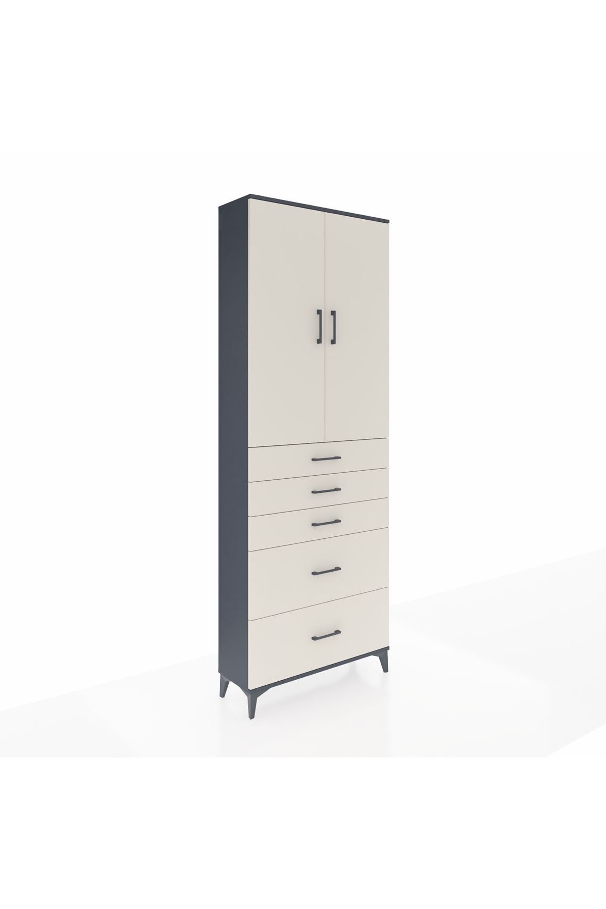 Arges Dolap 3 Raflı 5 Çekmeceli 2 Kapaklı 88x30x243 Antrasit-Aytaşı