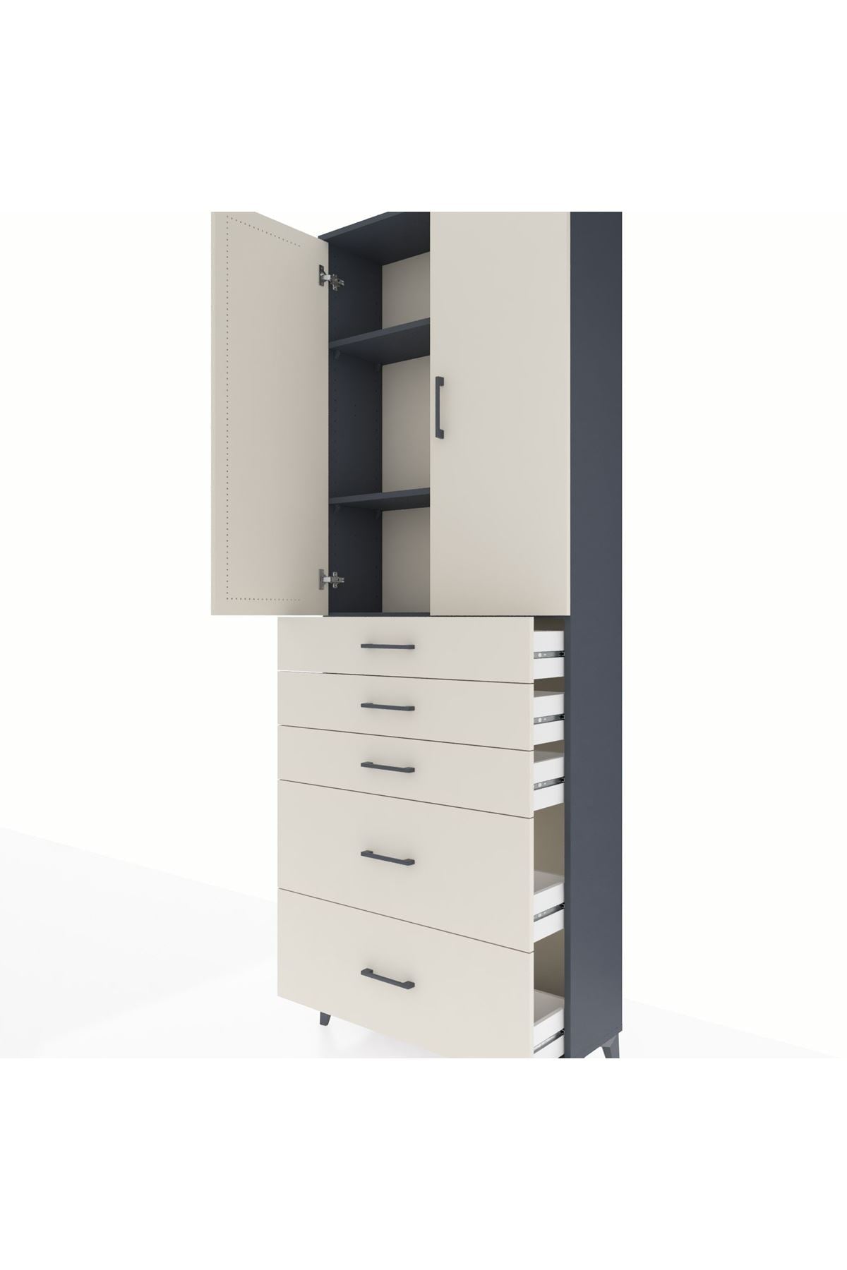 Arges Dolap 3 Raflı 5 Çekmeceli 2 Kapaklı 88x30x243 Antrasit-Aytaşı