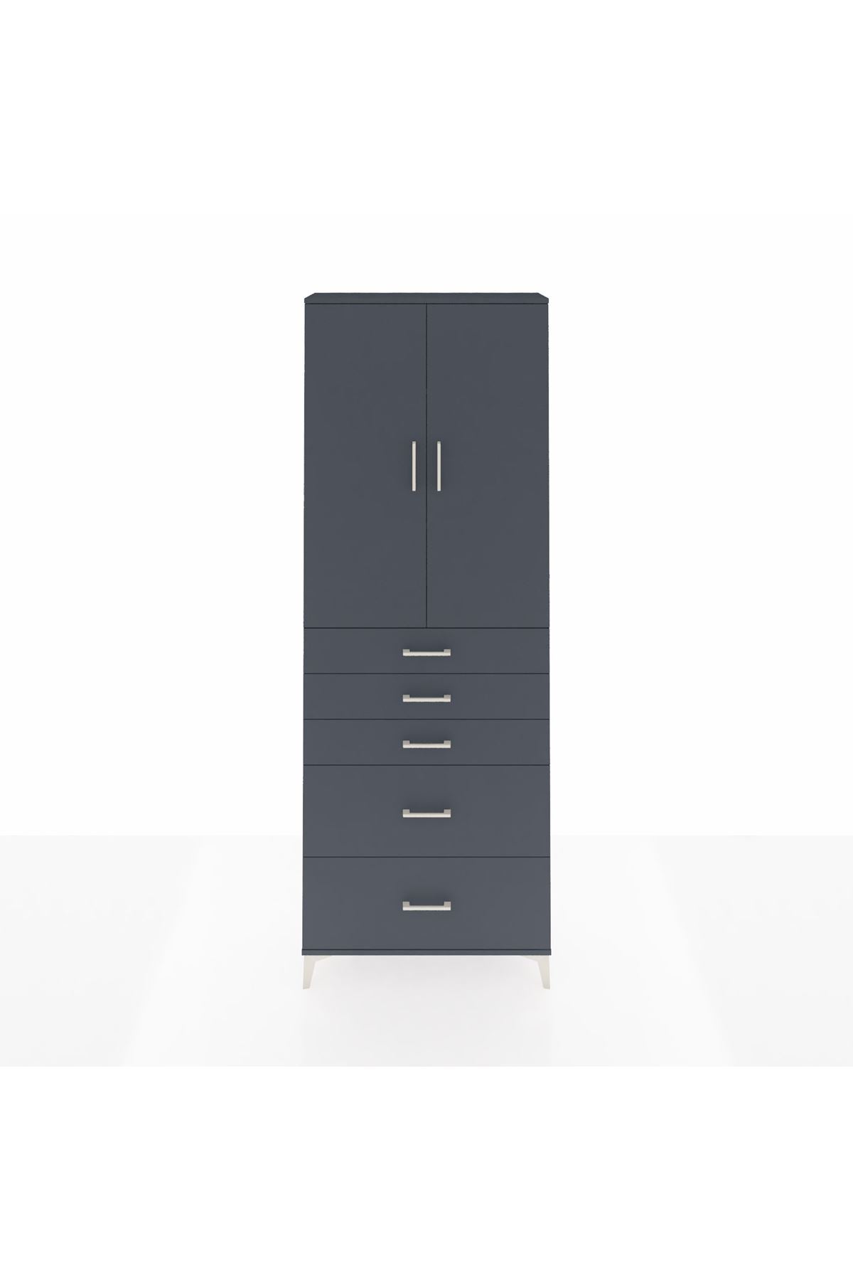 Arges Dolap 3 Raflı 5 Çekmeceli 2 Kapaklı 88x30x243 Antrasit-Antrasit