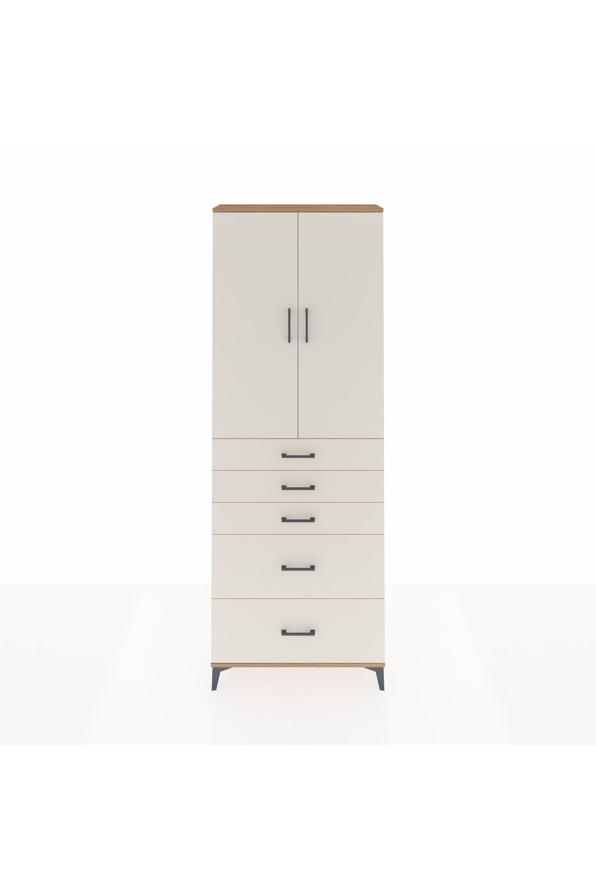 Arges Dolap 3 Raflı 5 Çekmeceli 2 Kapaklı 88x30x243 Çam-Aytaşı