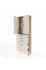 Arges Dolap 3 Raflı 5 Çekmeceli 2 Kapaklı 88x30x243 Çam-Aytaşı