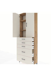 Arges Dolap 3 Raflı 5 Çekmeceli 2 Kapaklı 88x30x243 Çam-Aytaşı