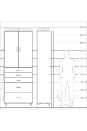 Arges Dolap 3 Raflı 5 Çekmeceli 2 Kapaklı 88x30x243 Çam-Aytaşı