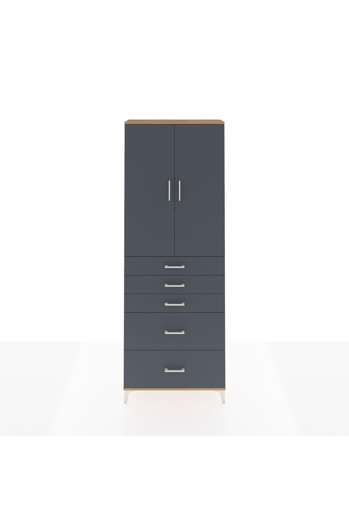 Arges Dolap 3 Raflı 5 Çekmeceli 2 Kapaklı 88x30x243 Çam-Antrasit