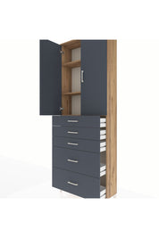 Arges Dolap 3 Raflı 5 Çekmeceli 2 Kapaklı 88x30x243 Çam-Antrasit