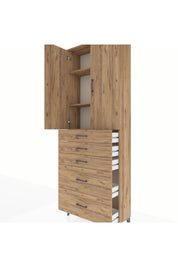 Arges Dolap 3 Raflı 5 Çekmeceli 2 Kapaklı 88x30x243 Çam-Çam