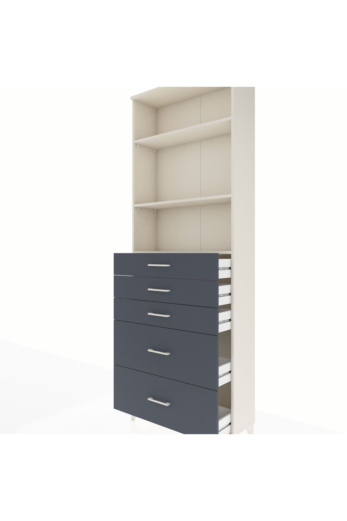 Arges Dolap 3 Raflı 5 Çekmeceli 88x30x243 Aytaşı-Antrasit