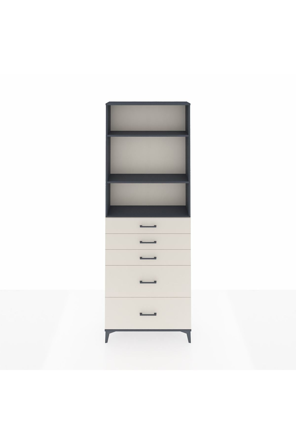 Arges Dolap 3 Raflı 5 Çekmeceli 88x30x243 Antrasit-Aytaşı