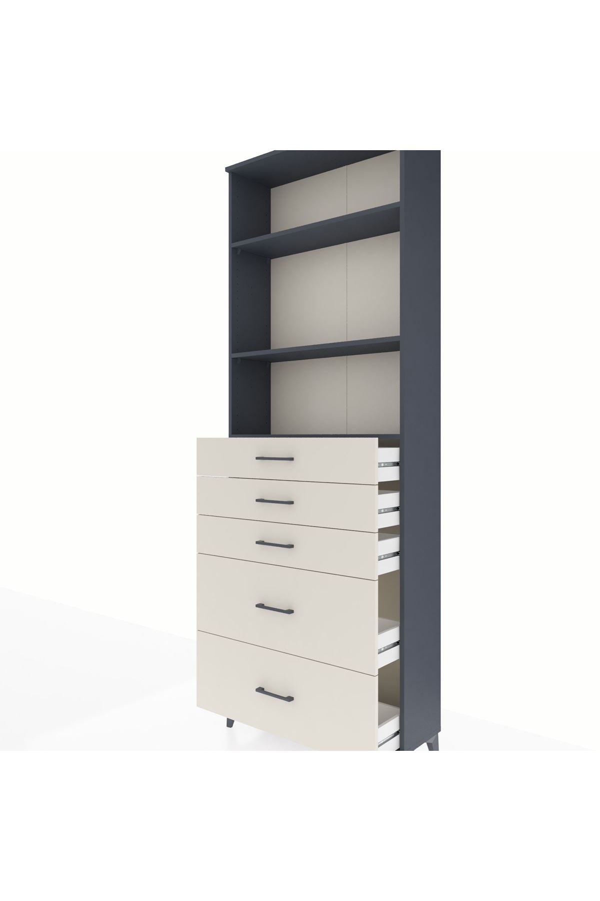 Arges Dolap 3 Raflı 5 Çekmeceli 88x30x243 Antrasit-Aytaşı