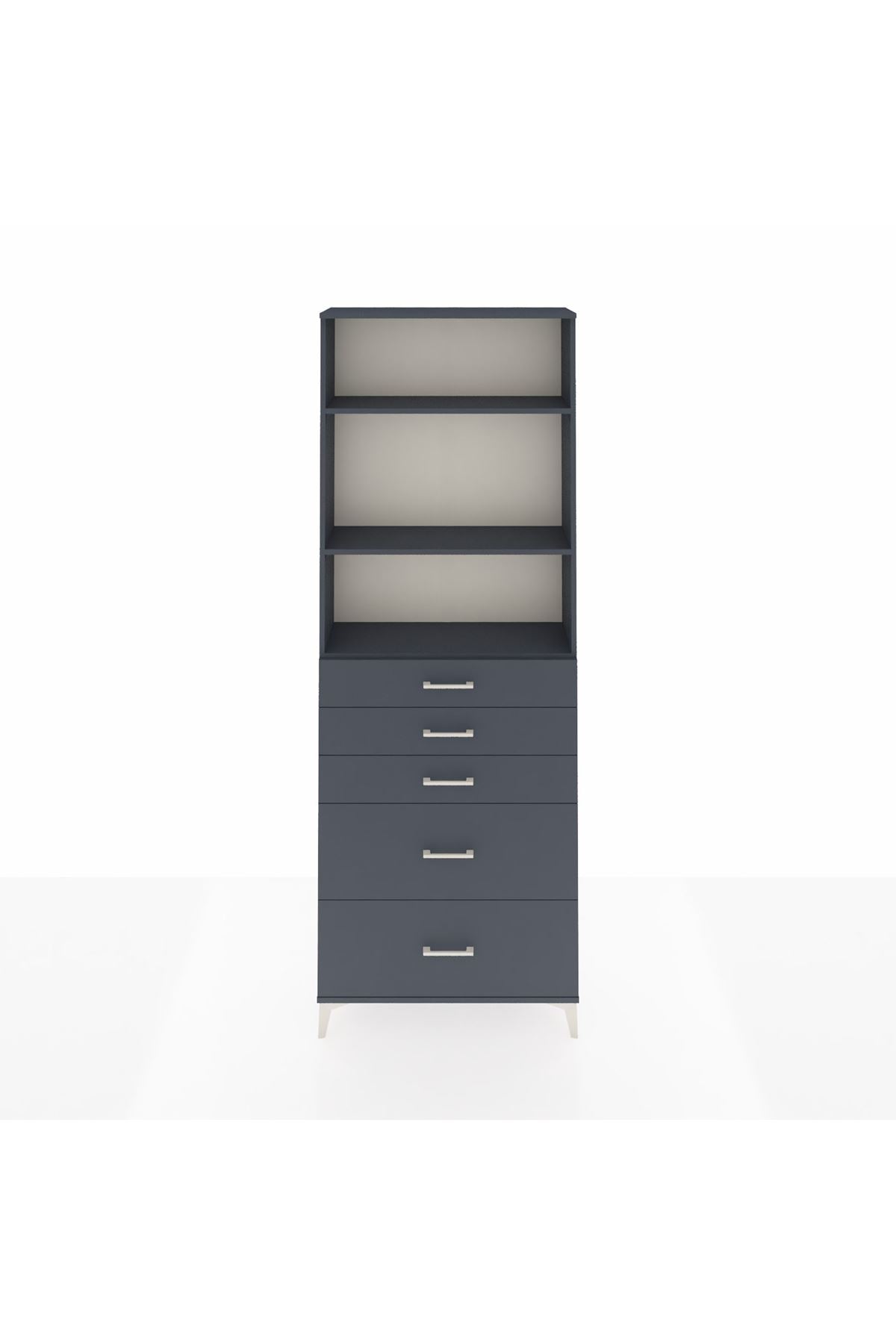 Arges Dolap 3 Raflı 5 Çekmeceli 88x30x243 Antrasit-Antrasit