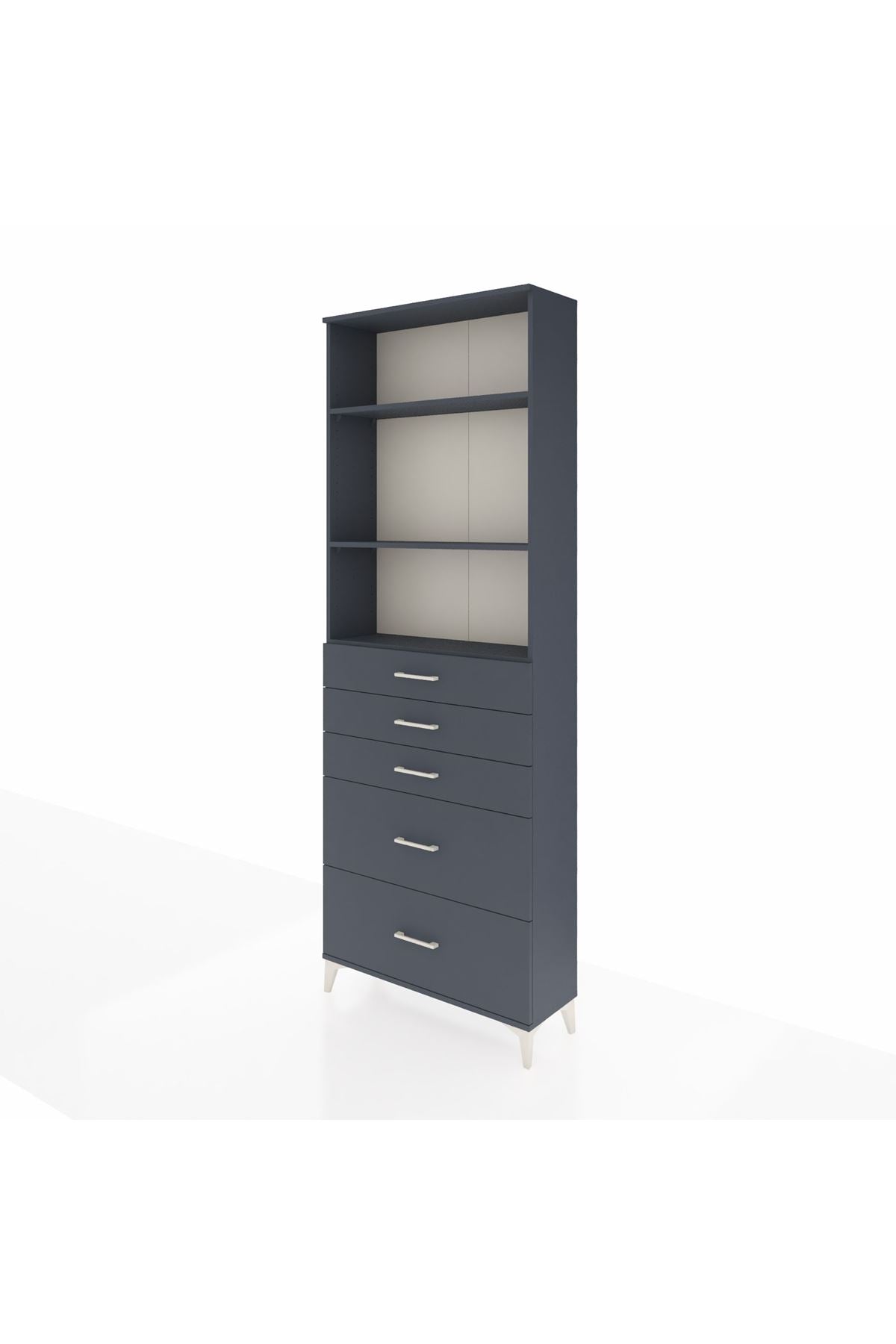 Arges Dolap 3 Raflı 5 Çekmeceli 88x30x243 Antrasit-Antrasit