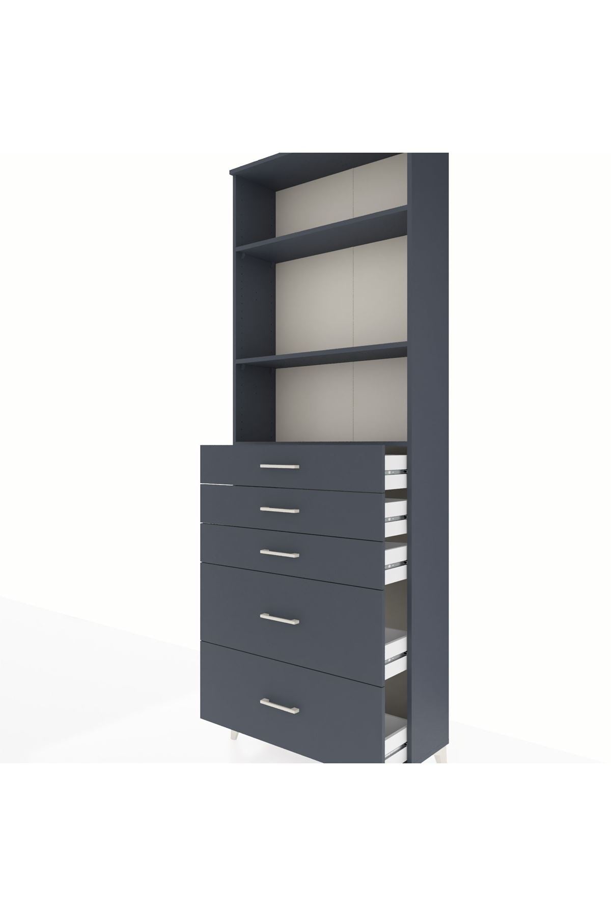 Arges Dolap 3 Raflı 5 Çekmeceli 88x30x243 Antrasit-Antrasit