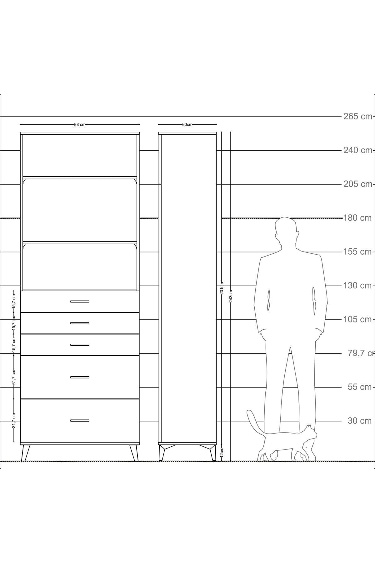 Arges Dolap 3 Raflı 5 Çekmeceli 88x30x243 Antrasit-Antrasit