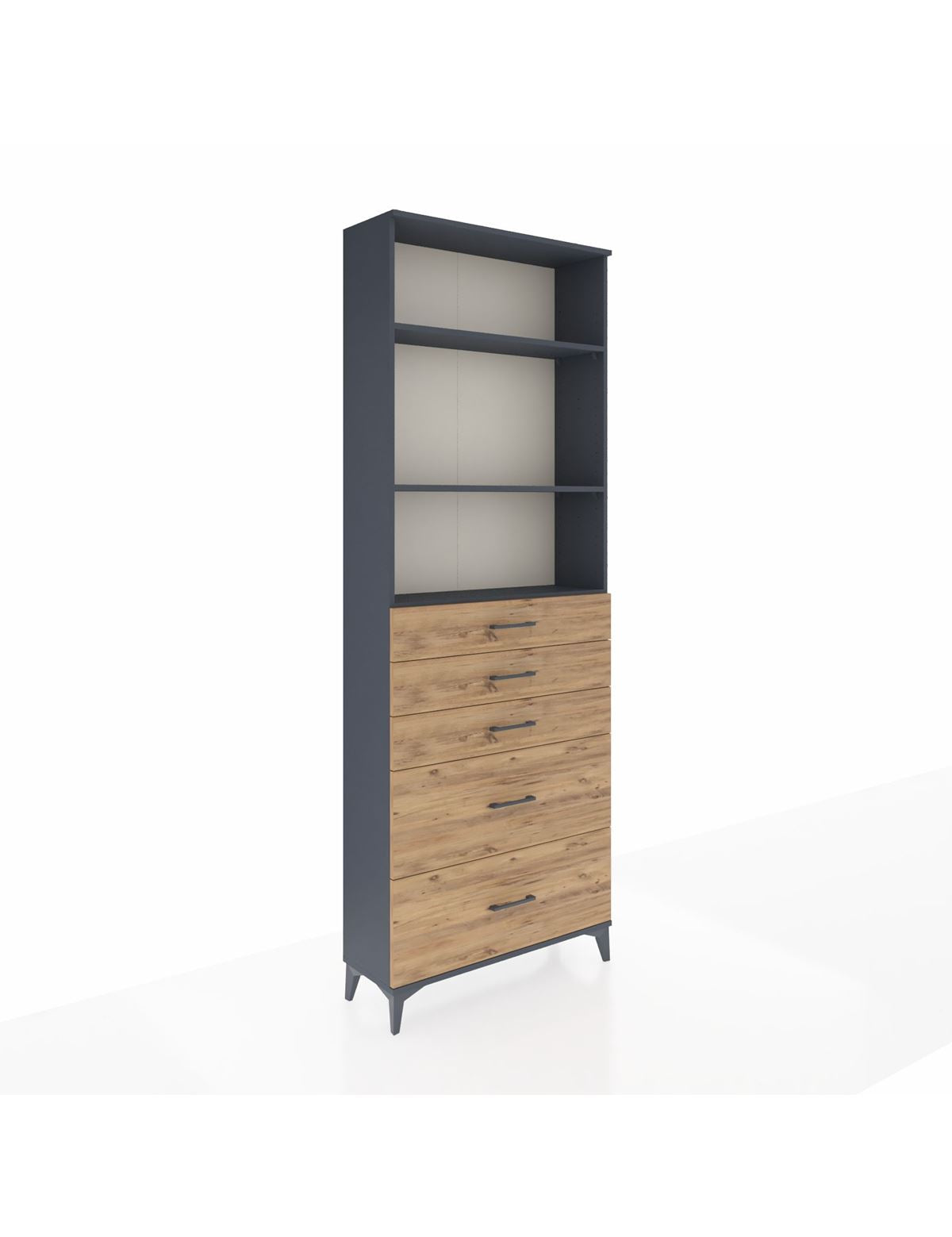 Arges Dolap 3 Raflı 5 Çekmeceli 88x30x243 Antrasit-Çam