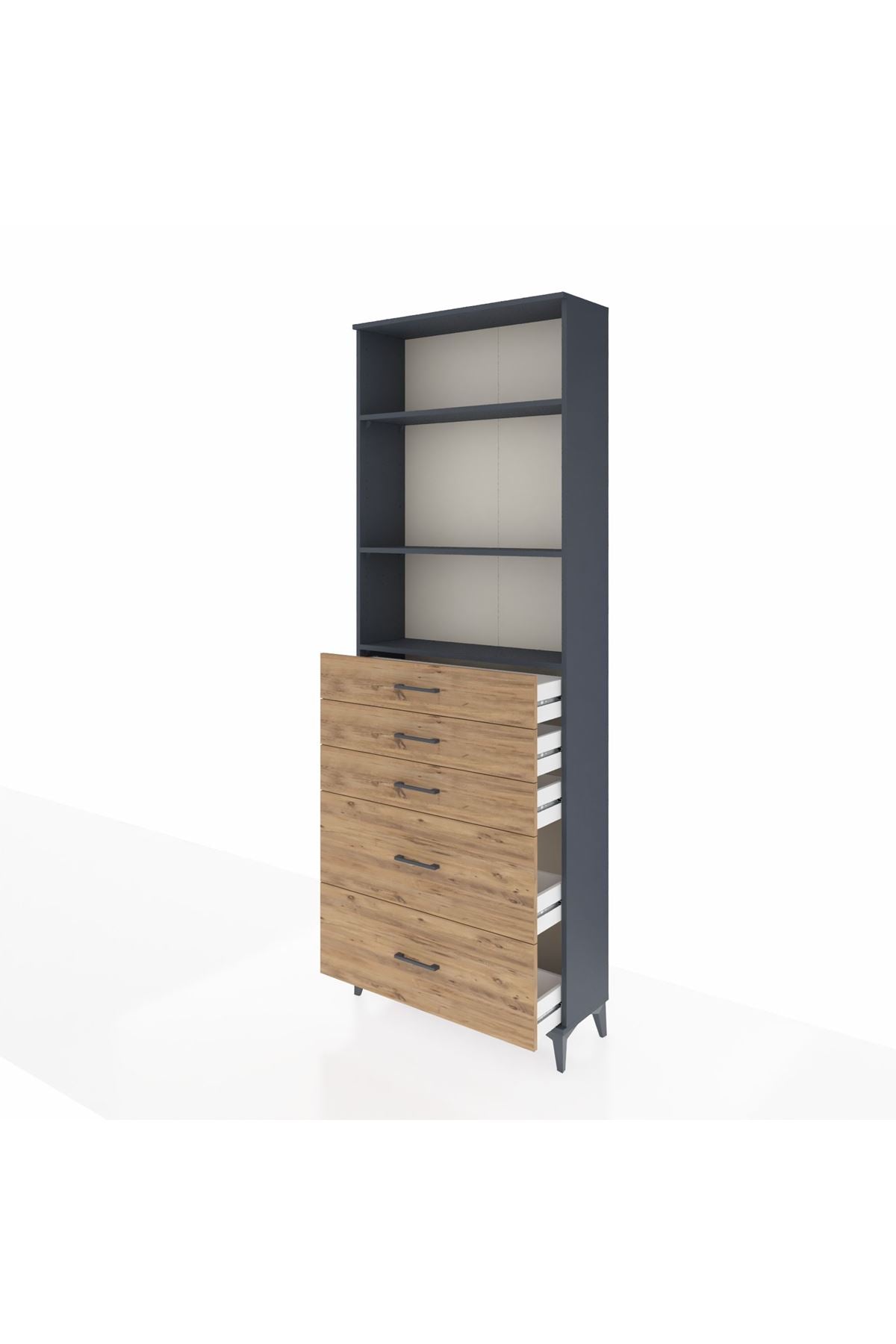 Arges Dolap 3 Raflı 5 Çekmeceli 88x30x243 Antrasit-Çam