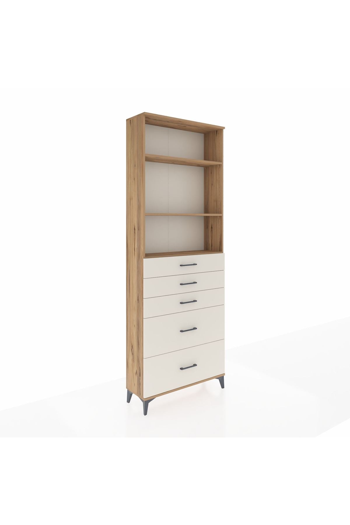 Arges Dolap 3 Raflı 5 Çekmeceli 88x30x243 Çam-Aytaşı