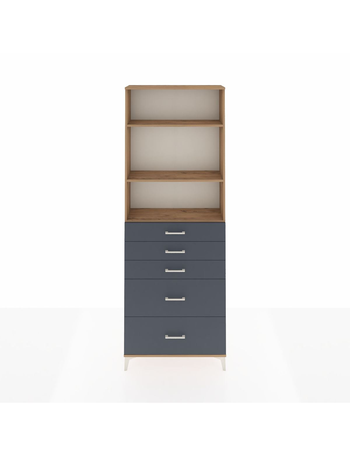 Arges Dolap 3 Raflı 5 Çekmeceli 88x30x243 Çam-Antrasit