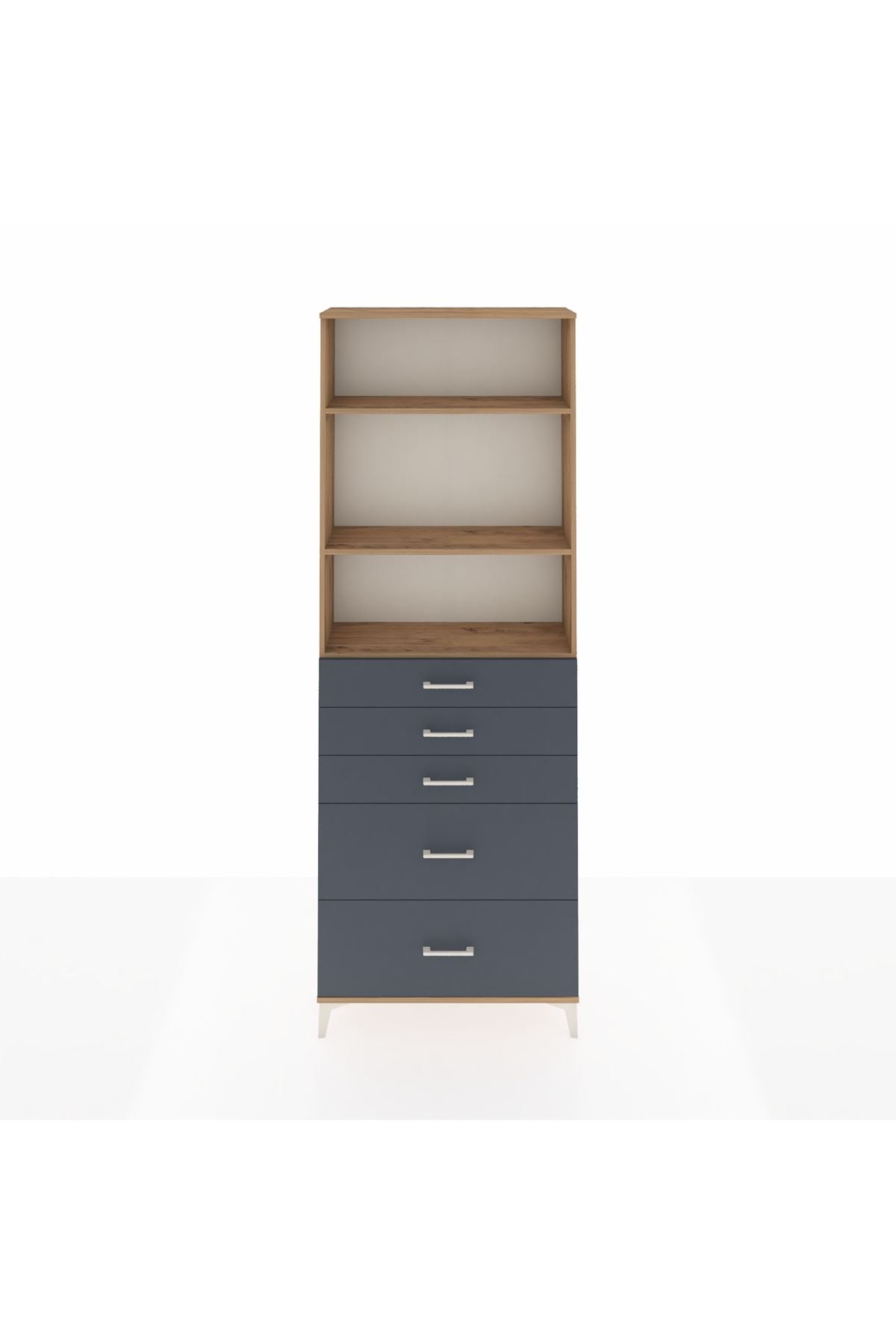 Arges Dolap 3 Raflı 5 Çekmeceli 88x30x243 Çam-Antrasit