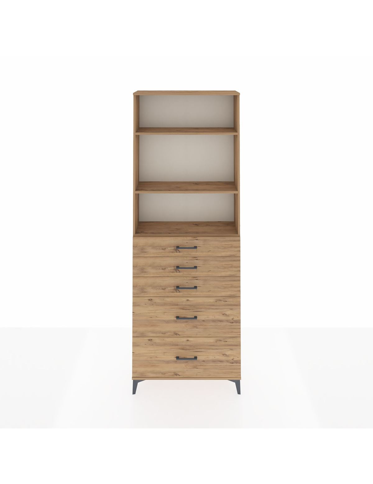 Arges Dolap 3 Raflı 5 Çekmeceli 88x30x243 Çam-Çam