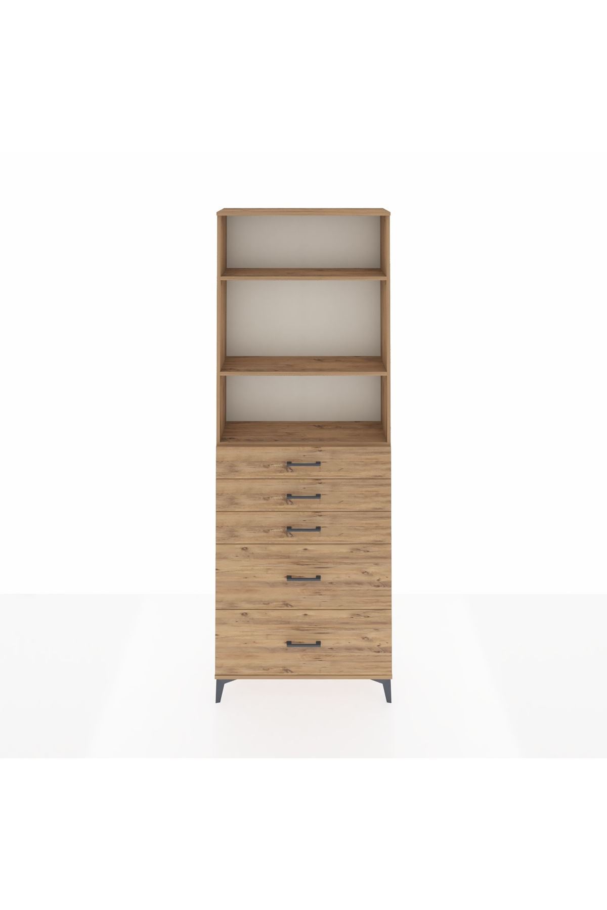 Arges Dolap 3 Raflı 5 Çekmeceli 88x30x243 Çam-Çam