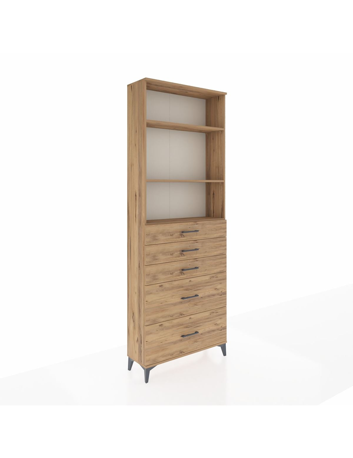 Arges Dolap 3 Raflı 5 Çekmeceli 88x30x243 Çam-Çam